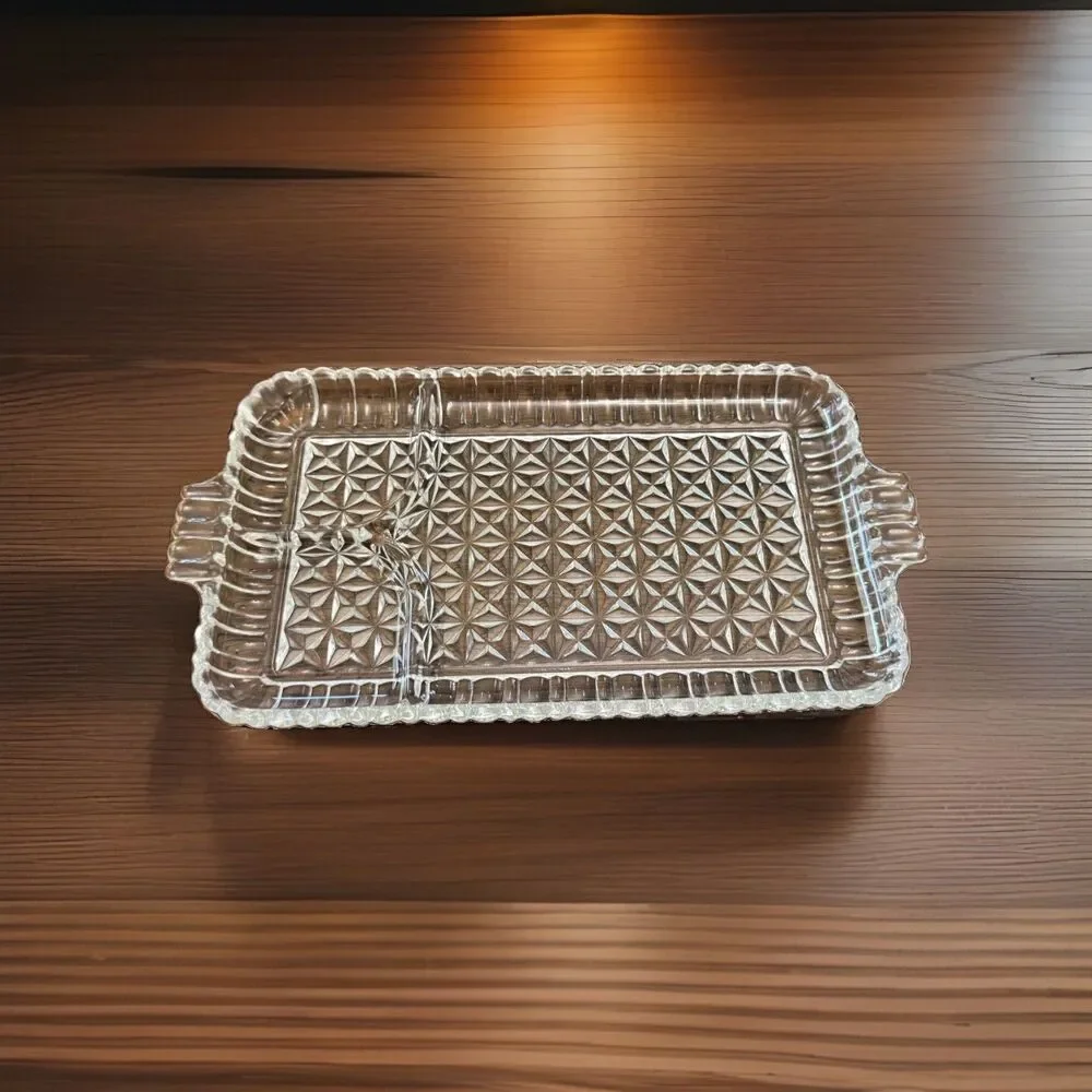 Set of 4 Vintage Pressed Glass Divided Luncheon Plates Great for Parties Sushi